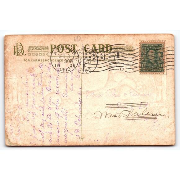 Vintage 1908 Thanksgiving Greetings Postcard Lithograph with Turkey & Candles - Picture 2 of 2